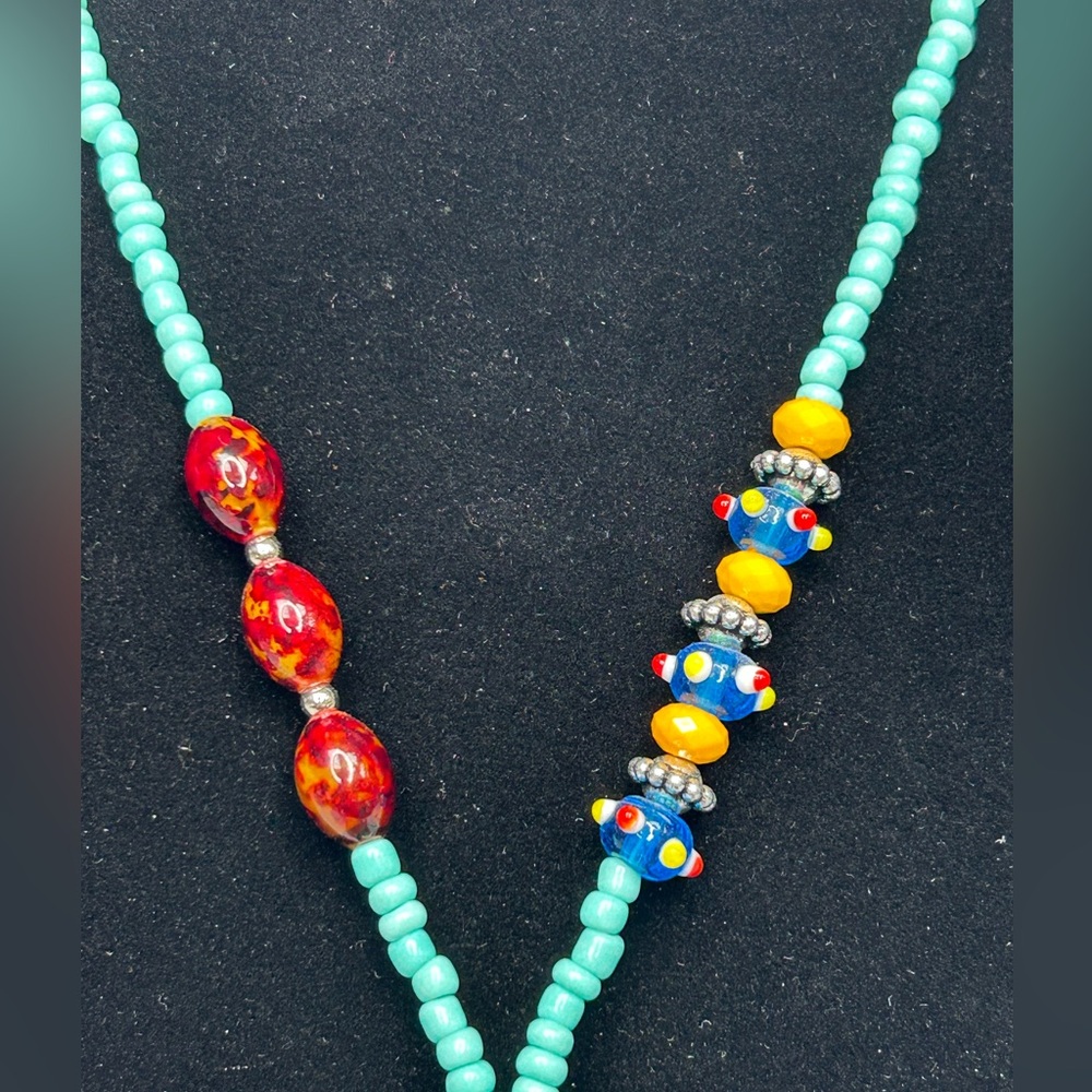 Colorful Wedding Cake Beaded Flower Pendant Necklace - Picture 3 of 5